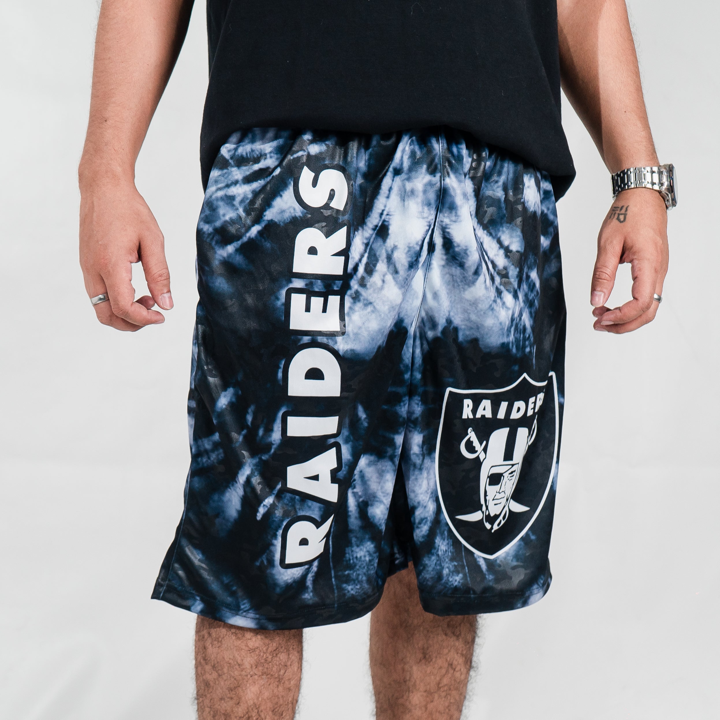 Raiders Black Tie-Dye Shorts