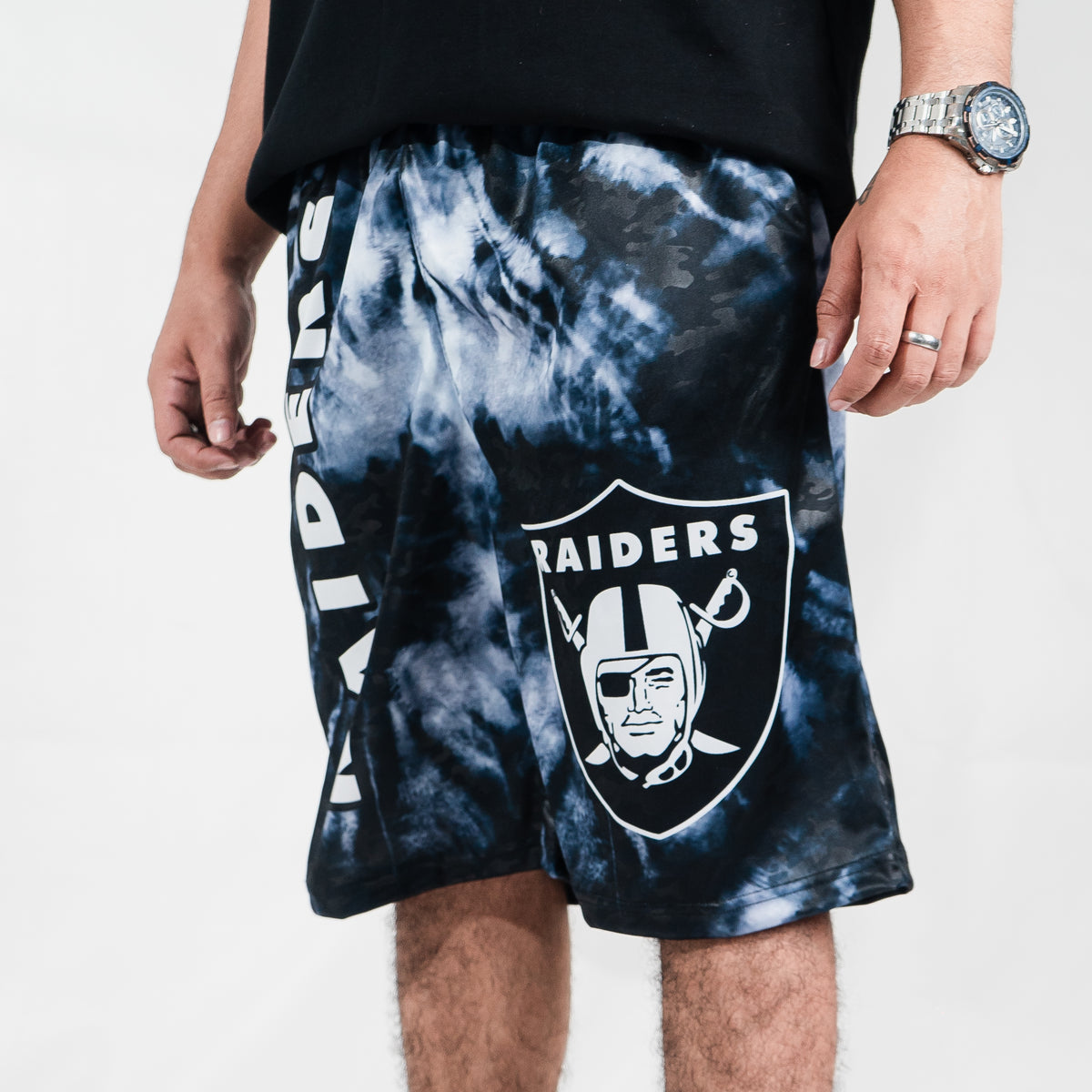 Raiders Black Tie-Dye Shorts